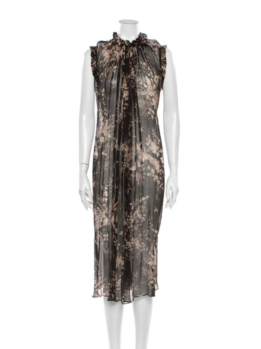 Zimmermann Black and Beige Floral Sleeveless Midi Dress